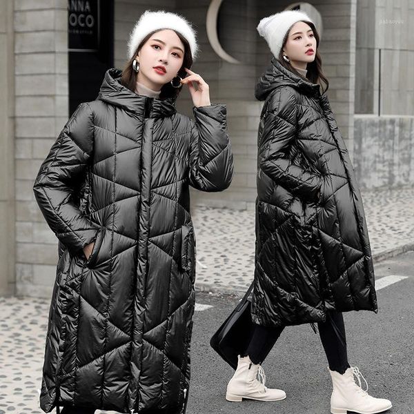 

winter 2020 female jacket bright surface hooded parkas coat new fashion thick warm loose casual oversized women jacket m671, Black;brown