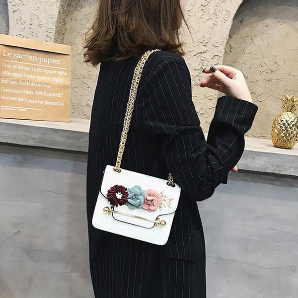 

women waterproof flower leather shoulder bag with adjustable metal chain new