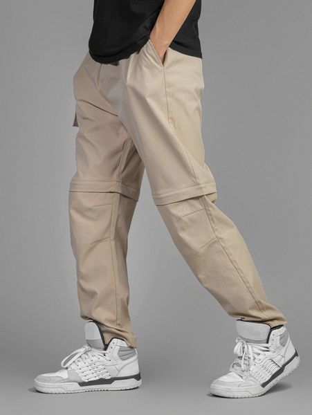 

men slant pocket detachable cargo pants 02un#, Black