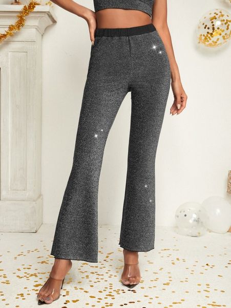 

high waist glitter flare leg pants q2up#, Black;white