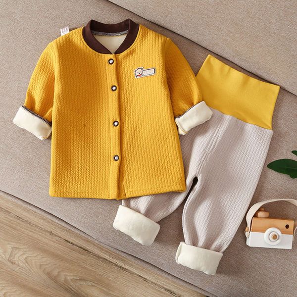 

thermal winter children's underwear set boys and girls' thickened long sve pajamas plush household cloth, Blue;red