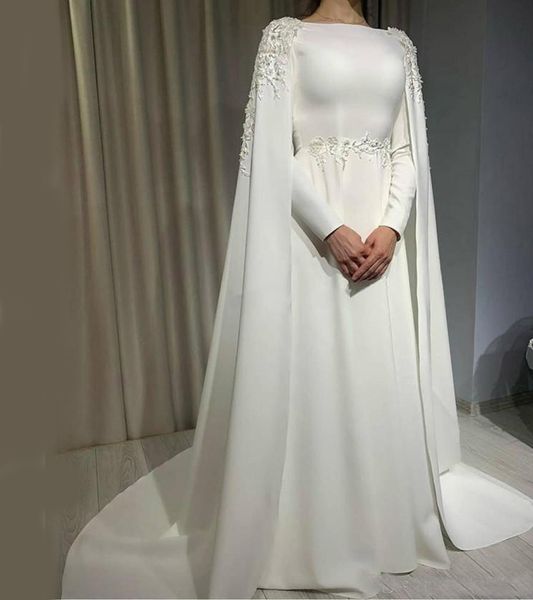 

elegant long sleeves wedding dresses with wraps applique decoration bride formal party gowns a line satin vestidos de fiesta, White