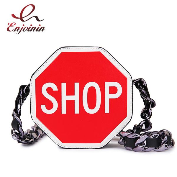 

black & red warning sign design big chain fashion purses and handbags for women causal shoulder chain bag girls's crossbody bag