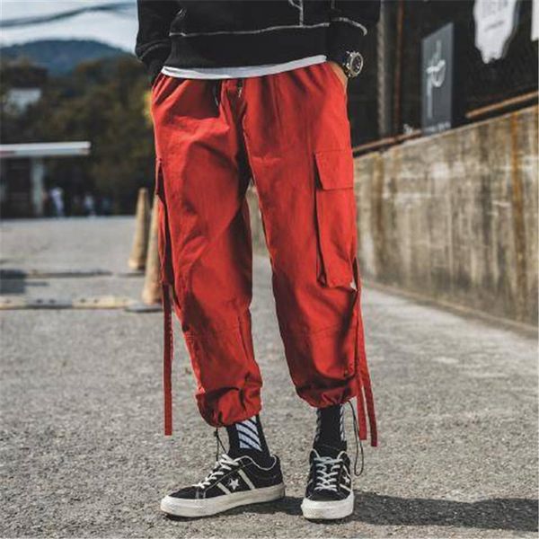 

5xl fashion multi-pocket men's harem pants streetwear casual solid jogger men drawstring trousers harajuku hip hop kg-215, Black