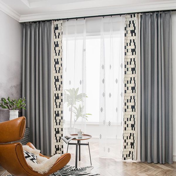 

custom curtains nordic splice jacquard black white grid cotton shading livingroom bedroom window cloth blackout curtain m843