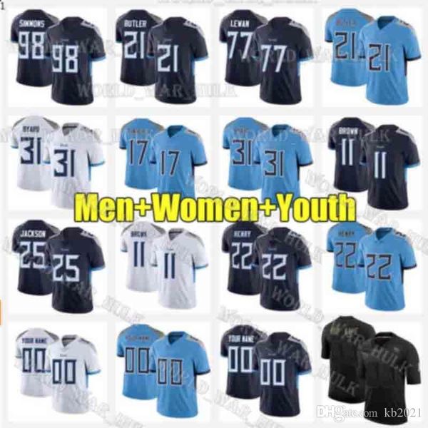 

mens women youth tennessee titans 11 aj brown derrick henry steve mcnair 31 kevin byard ryan tannehill 77 taylor lewan jerseys, Black;red
