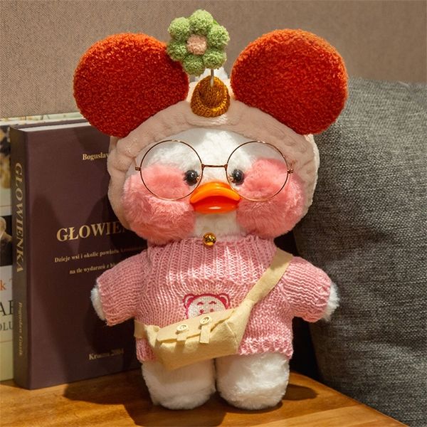 30cm lalafanfan pato brinquedo de pelúcia desenhos animados bonitinho de moda suave com roupas para crianças kawaii aniversário presente de natal 220218