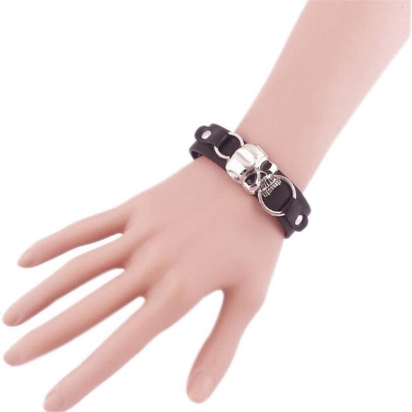 

vintage retro rivet punk cool hip hop accessorie leather skull skeleton biker bracelet mens qylcio, White