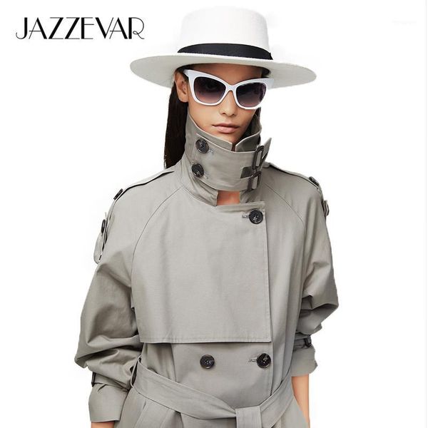 

jazzevar 2020 new arrival autumn trench coat women double breasted long outerwear for lady overcoat women9003-11, Tan;black
