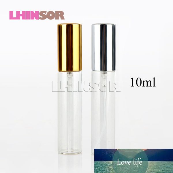 20 pz/lotto 5 ml 10 ml Oro Argento Coperchio di Vetro Trasparente Vuoto Profumo Portatile Riutilizzabile Spray Bottiglie di Alluminio per Viaggi