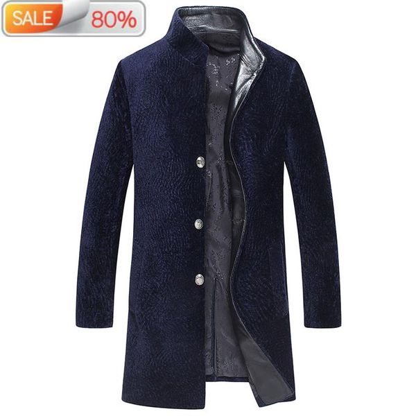 

real autumn winter jacket men sheep shearling fur coats plus size mens jackets and coat lsy069092 nd1377, Black