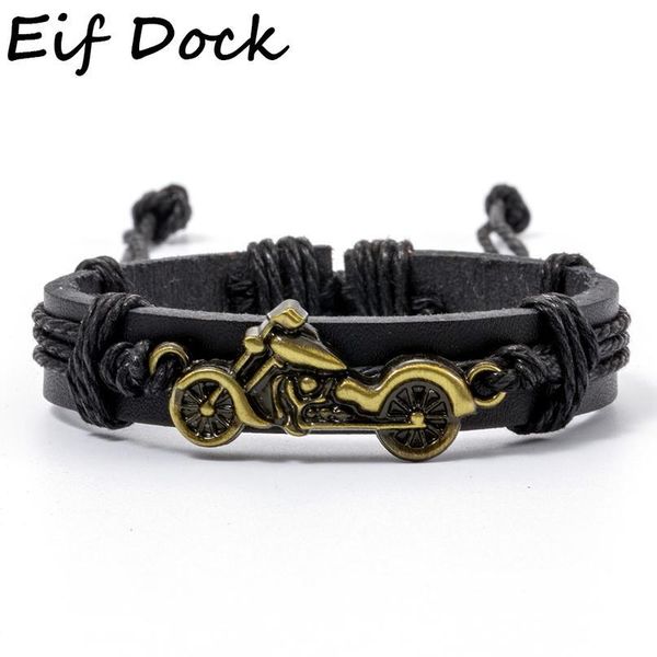

new fashion black brown leather alloy motorcycle men bracelets for women handmade weave female men bracelet qylryr