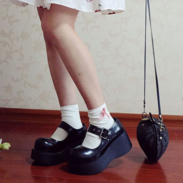 

rosetic harajuku big head doll muffin platform pumps lolita girls black gothic female girl vintage retro shoes 1007, Black;white
