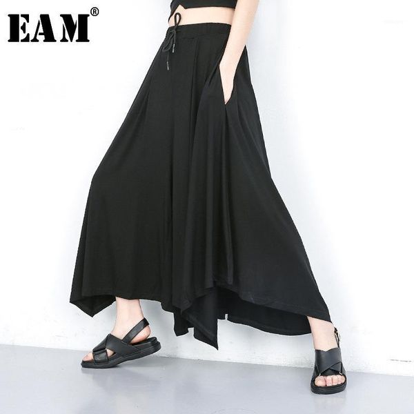 

eam] high elastic waist black leisure wide leg long trousers new loose fit pants women fashion tide spring autumn 2020 ju6671, Black;white