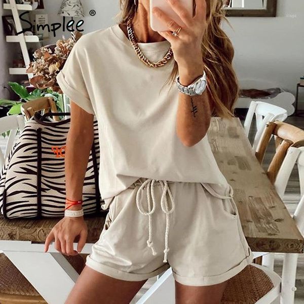 

simplee casual solid women's two piece set fresh and comfortable daily lace up women's holiday sports suit spring and summer20201, White