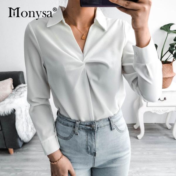 

white for women 2021 spring summer new arrival fashion design v neck casual blouse ladies long sleeve shirts woman clothes