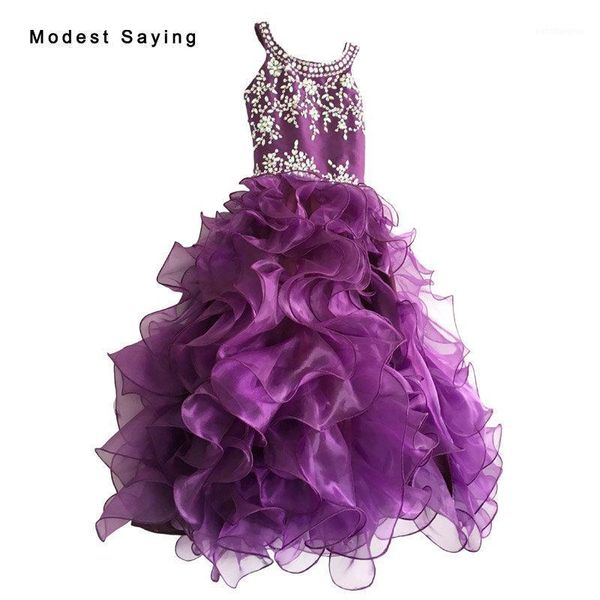 

girl's dresses lovely purple ball gown ruffled beaded flower girl dress 2021 with rhinestone ankle length weddings kids pageant bf441, Red;yellow