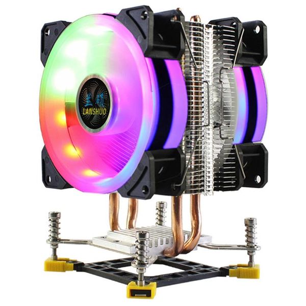 

lanshuo cpu radiator 2 heat pipes cpu cooler rgb ultra quiet cooling fan for lga 775 115x 1366 (4pin dual fan