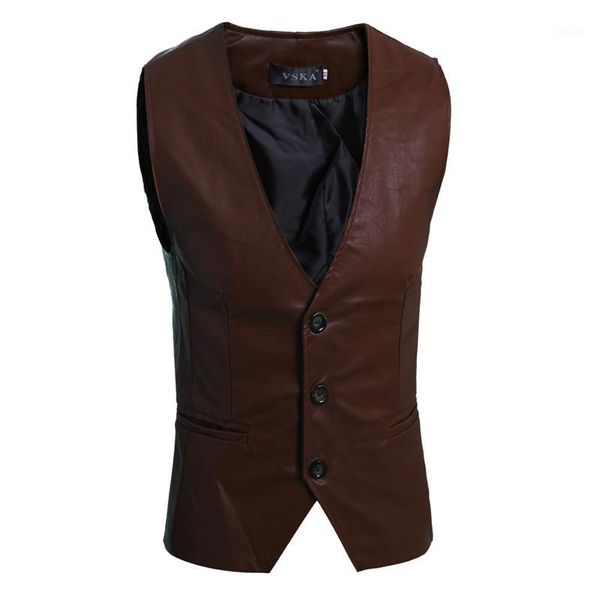 

men's vests vintage pu leather waistcoat men's motorcycle vest 2021 spring sleeveless black slim jacket with pocket jl591, Black;white