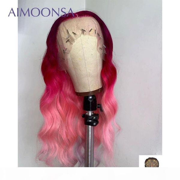 

transparent lace wigs pink wig colored human hair wigs body wave wig ombre for black women t part lace remy 130%, Black;brown