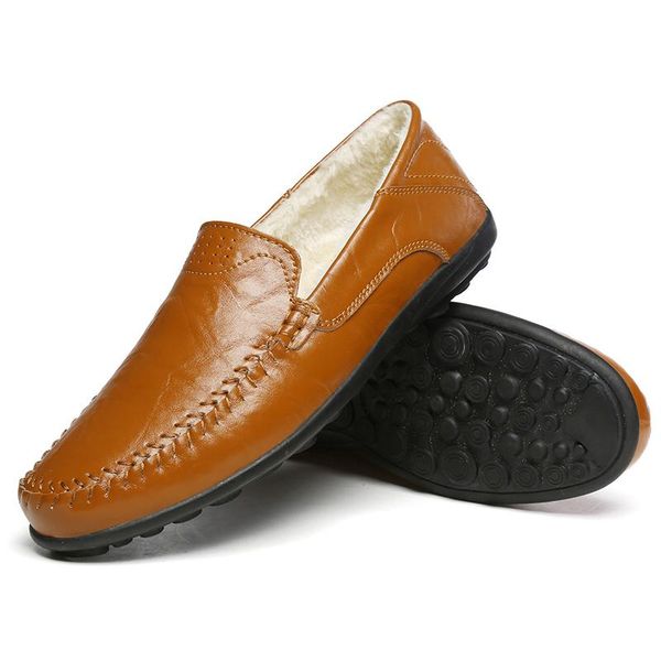 

big size winter warm plush driving boat shoes pu leather men casual shoes flats loafers soft male moccasins 3#15/15d50, Black