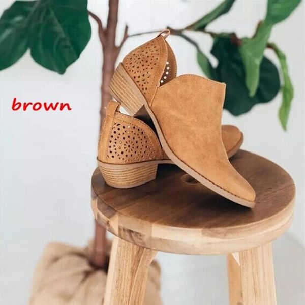 

2020 fashion autumn women ankle boots square heel slip on women female high heels single shoes pointed toe casual ladies shoes, Black