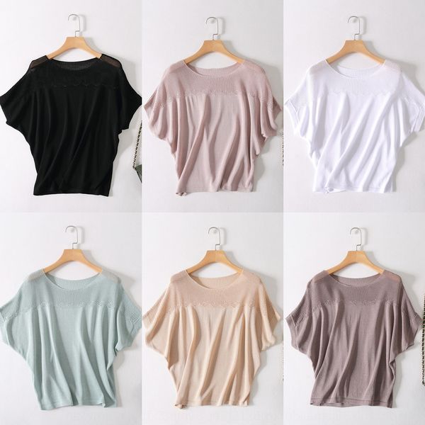 

бог лед шелк короткий рукав t- весной и летом 2020 рыхлый shirttop летучая мышь рубашки и универсальный летучая мышь летом рубашки вязаной ж, White