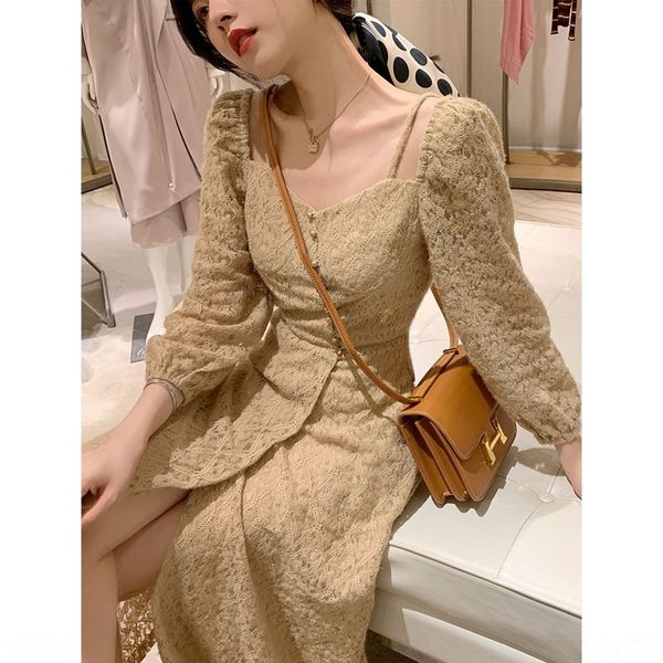 

zdsgz autumn 2020 three fairy heavy industry lace wear dresses show velvet black lace dressformal dress thin two embroidered skirt p5iwb, Black;gray