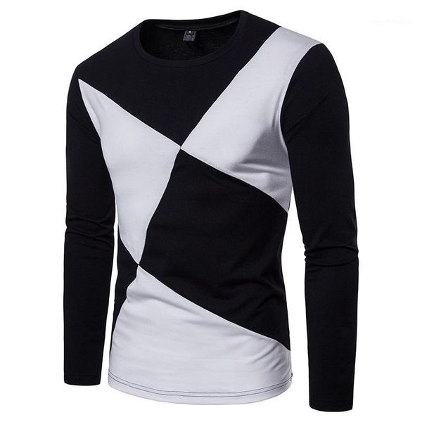 

men's t-shirts men's autumn style double color joint long-sleeved t-shirt korean-style slim fit crew mixed colors t-shirt1, White;black