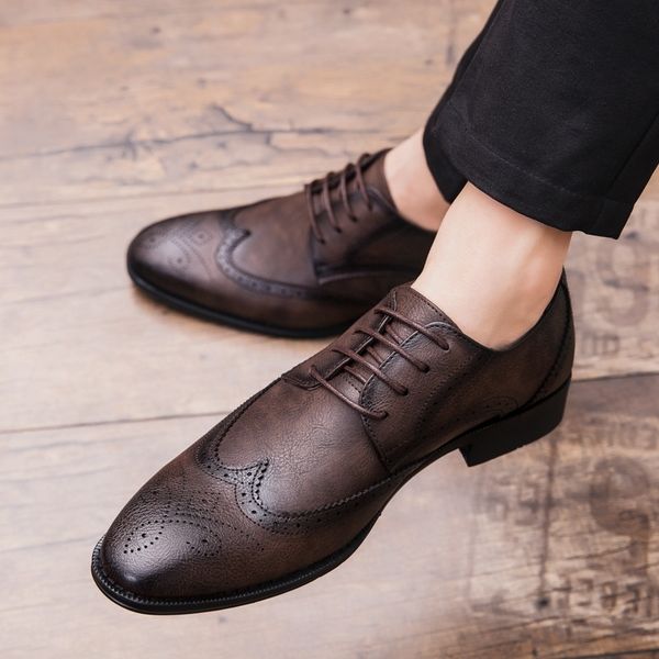 

merkmak men oxford genuine leather rubber dress shoes brogue lace up flats male casual shoes black brown big size y200420