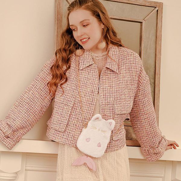 

just star new fashion one shoulder plush cute cute purses cartoon cat fur mobile phone satchel korean plush bag female