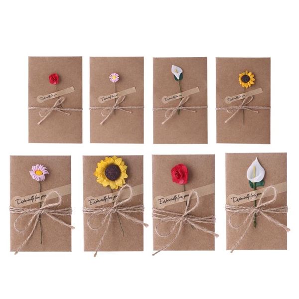 

retro kraft paper artificial flower greeting card diy wish invitation envelope w229