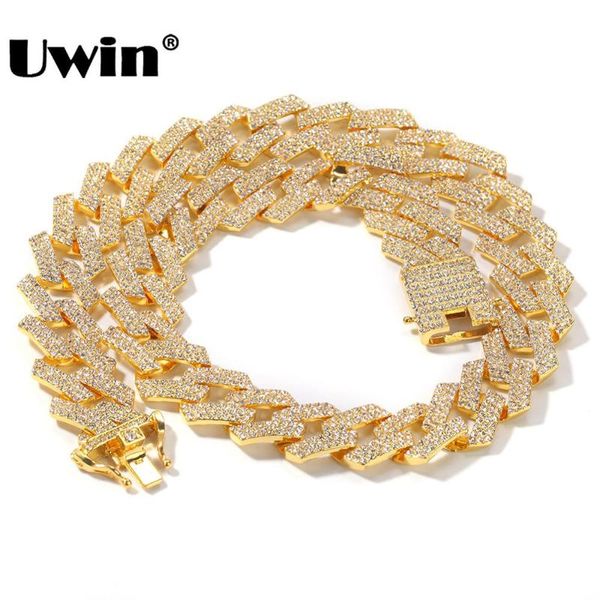 

chains uwin 20mm prong cuban link necklace fashion hiphop jewelry 3 row rhinestones iced out necklaces for men, Silver