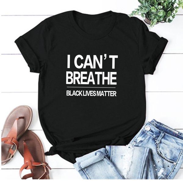 

beautiful plus size women's shirt t-shirt women i can't breathe black lives matter letter print o-neck trendy tshirt, White
