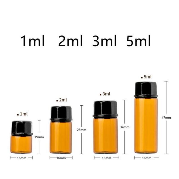 

540pcs/lot 1ml 2ml l drams amber glass bottle with plastic lid insert brown test sample glass vials for perfume essen qylwre