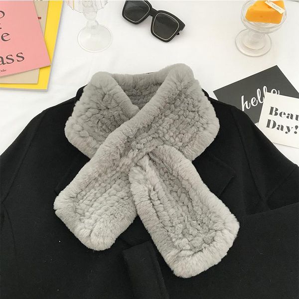 

scarves rex fur scarf female winter wild solid color cross plush woven thickened warm, Blue;gray