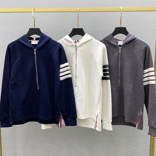 

korean long sleeve striped zipper hooded sweater for women, Black