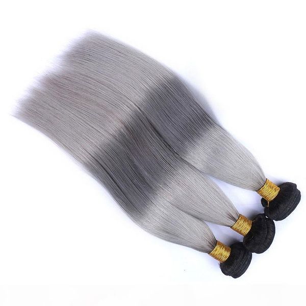 

9a 1b grey ombre brazilian virgin human hair extensions ombre gray peruvian malaysian indian cambodian straight hair weave bundles, Black
