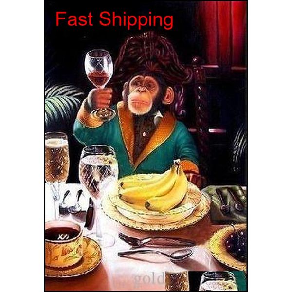 

banana monkey -hand painted portraits art oil painting on canvas 24x36 inch gift gofgf