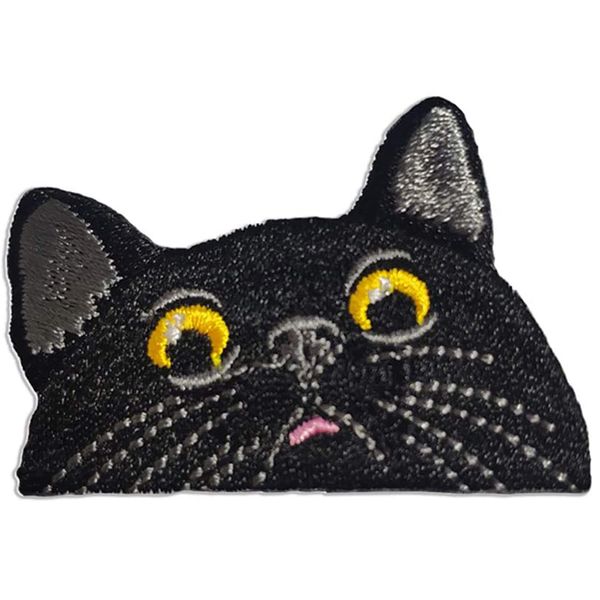 Patch bordado de noções de costura de gato preto Bombay Kitten Applique para roupas, camisetas, chapéus, bolsas, acessórios, patches personalizados