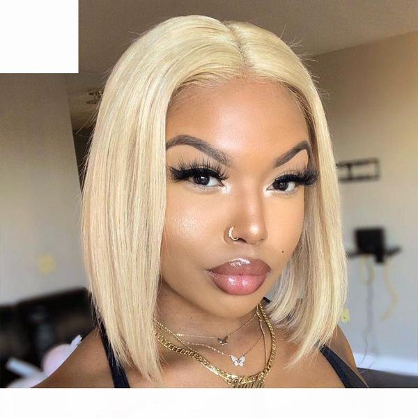 

allove 613 bob wig short bob wig lace front human hair wigs for women 13x4x1 middle part lace blonde blunt cut, Black;brown