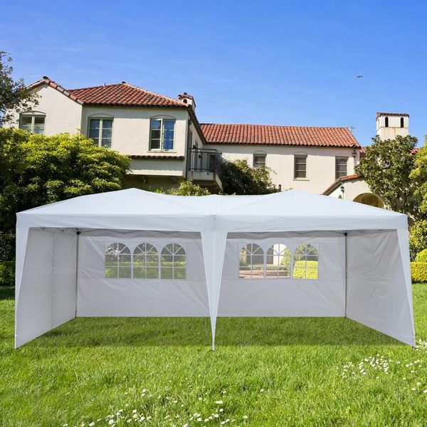 

10x20ft outdoor patio gazebo ez pop up party tent wedding canopy 3x6m practical waterproof foldable canopy with 4 walls and 2 windows
