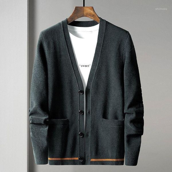 

men's autumn new knitted sweater cardigan fashion handsome sweater contrast color knitted outer men's1, White;black