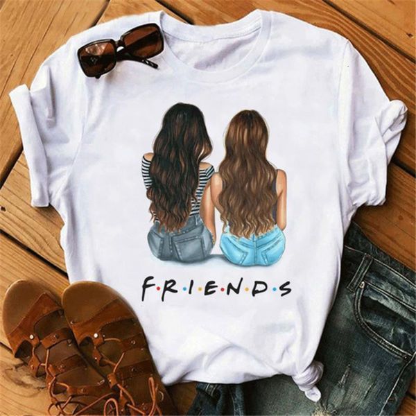 

maycaur fashion friends print women t shirt cute graphic girls tshirts summer vintage female loose plus size clothes tees, White
