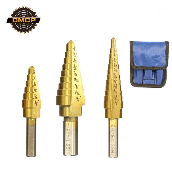 

hss step drill bit set titanium coated core drill bit triangle shank for wood/metal round shank hole cutter for power tools1