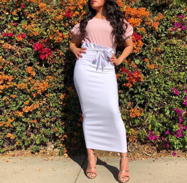 

ruffles lace-up high waist long skirts muslim women ankle-length bodycon pencil skirt elastic hip solid harajuku streetwear 20201, Black