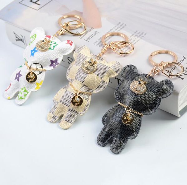 Urso Chaveiro Acessórios Moda Chaveiro com Strass PU Couro Padrão de Urso Chaveiro de Carro Bolsa de Jóias Charme Porta-Chaveiro de Animal