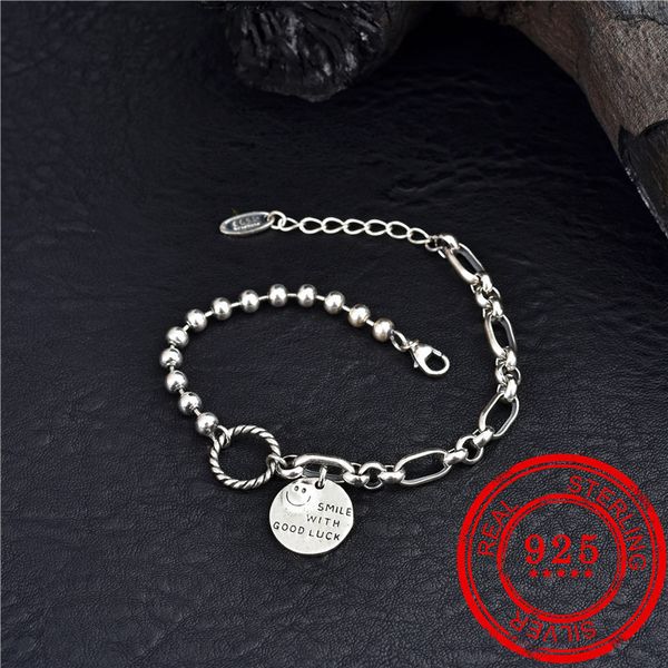 

korean pop style 100% 925 sterling silver bracelet ladies smiley face pendant bracelet birthday gift 925 silver fashion jewelry 200925, Black