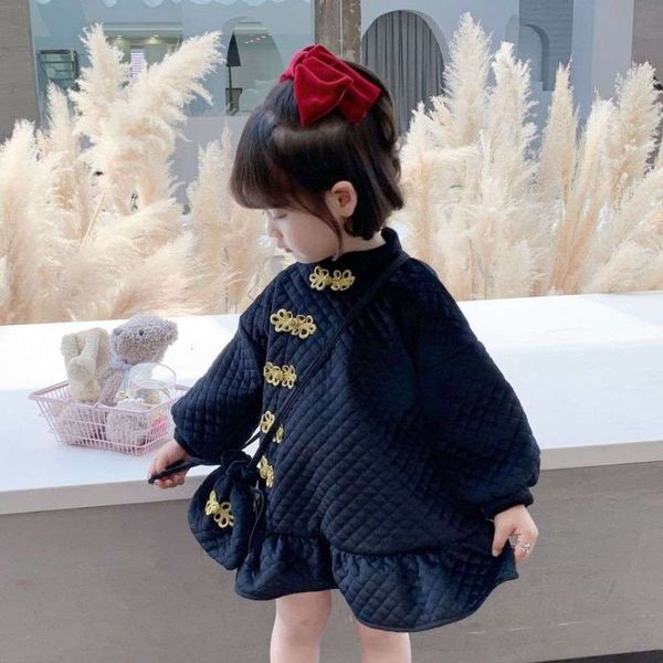 

winter model 2020 long sve cheongsam girl's lovely elegant clip cotton warm new year drs children's skirt, Red;yellow