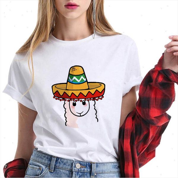 

female t shirt 2021 harajuku graphic alpaca animal print funny t shirt kawaii viper 90s tumblr women, White
